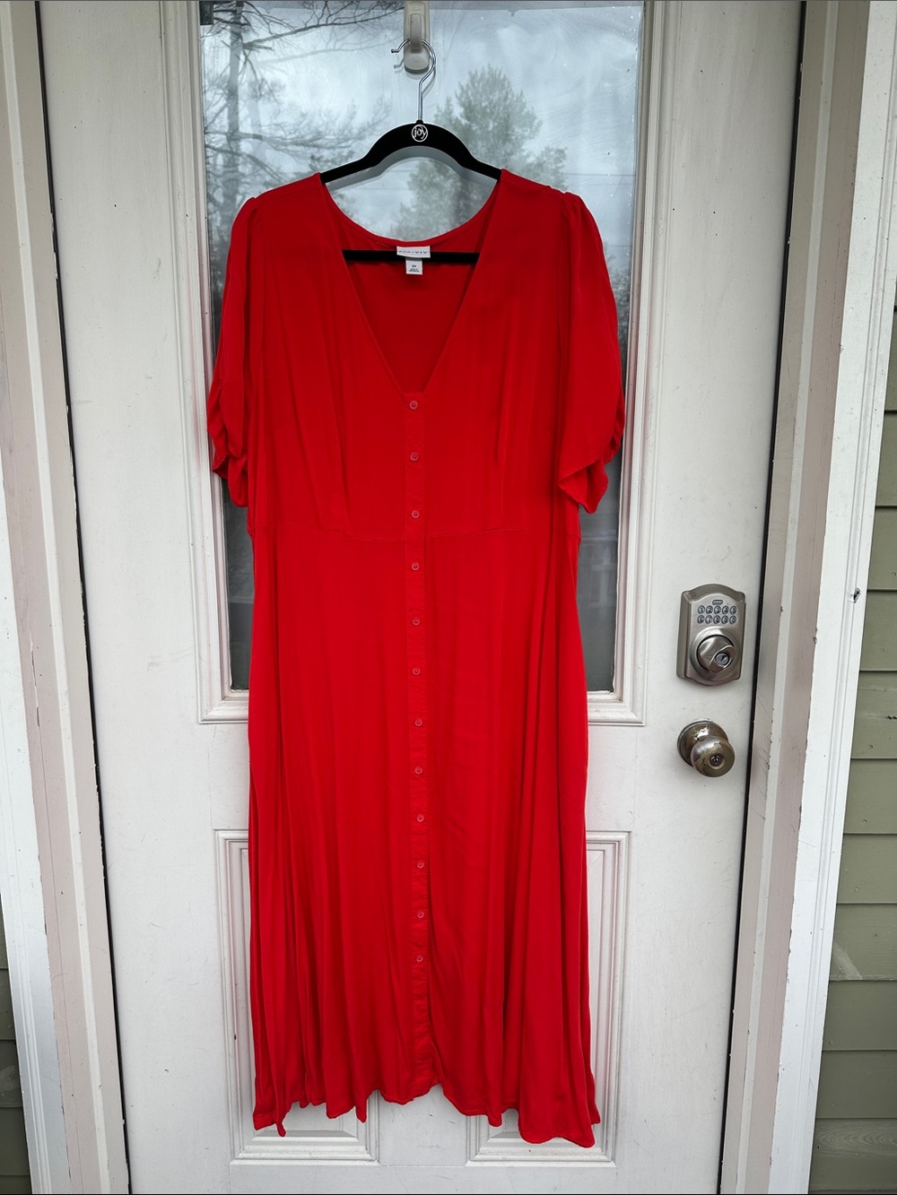 NWOT Ava & Viv Red Button-Front V-Neck Midi Dress (2X)